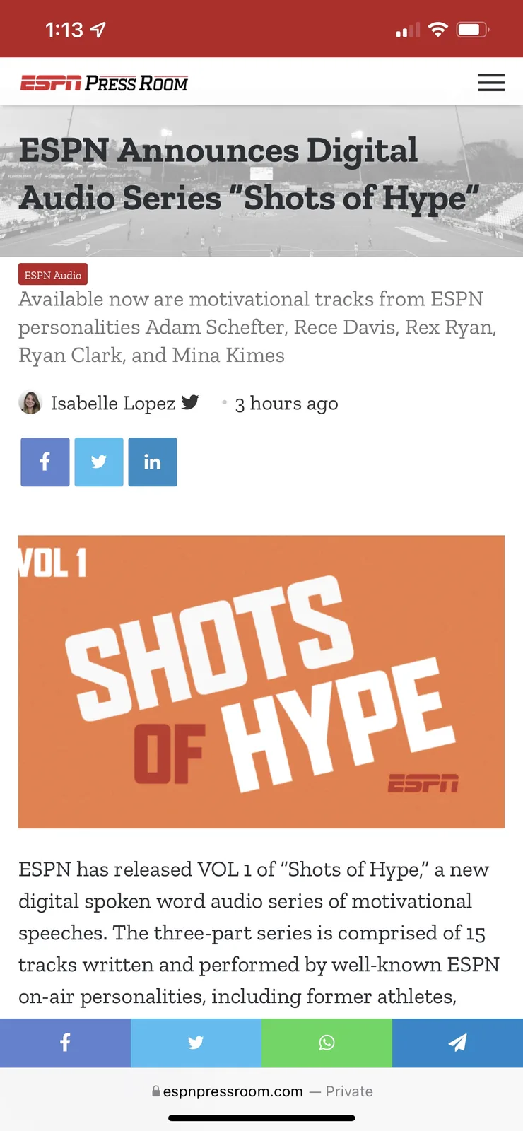ESPN Press Room announcement